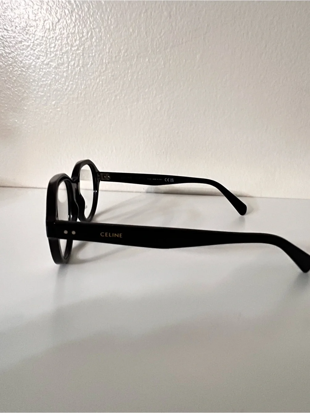 Celine Black Round Acetate Glasses with Clear Lenses